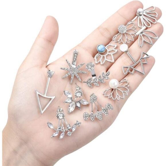 Tornito 6-12 Pairs Lotus Flower Earring Studs Chic CZ Earrings Jackets - Picture 4 of 12